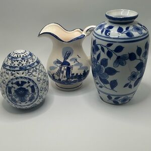 Blue and White Ceramic Vase Set